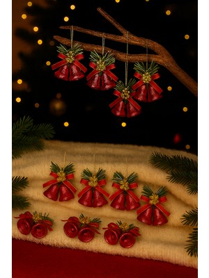 Okavango 9 Adet Lüx Yılbaşı Ağacı Zili Set Ağacı Süslemeleri Topları Topu Parti Asılı Top Yılbaşı Süsleri Kırmızı Sarı