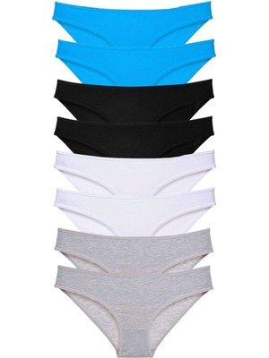 Leopardess 8 adet Süper Eko Set Likralı Kadın Slip Külot Siyah Gri Beyaz Mavi