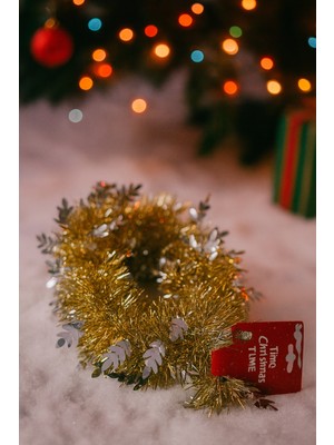 Okavango Yılbaşı Ağacı Süsü Çam Ağacı Süsü Tüylü Süs Çok Amaçlı Kullanım Garland (Gold Beyaz Yapraklı)