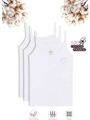 Özkan Underwear Özkan 0817 3'lü Paket Kız Çocuk %100 Pamuklu Ribana Esnek Rahat Önü Taşlı Ip Askılı Atlet