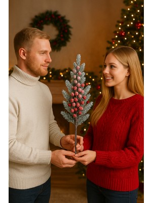 Okavango 1 Adet Ultra Lüx Karlı Kokina Çiçeği Yılbaşı Hediyesi Yılbaşı Süsü Beyaz Kırmızı Karlı