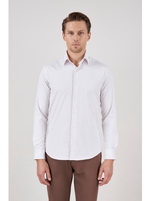 Paco Romano Erkek Slim Fit Çizgili Bej Gömlek