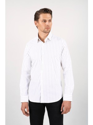 Paco Romano Erkek Slim Fit Çizgili Beyaz Gömlek