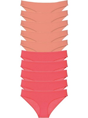 Leopardess 10 adet Eko Set Likralı Kadın Slip Külot Pudra Fuşya