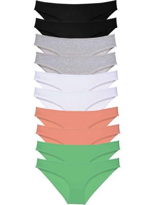 Leopardess 10 adet Süper Eko Set Likralı Kadın Slip Külot Siyah Gri Beyaz Pudra Yeşil