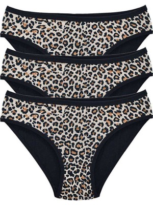 Leopardess 3 Adet Leopar Desenli Likralı Yumuşak Dokulu Kadın Slip Külot