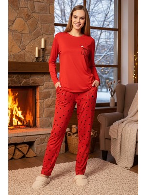 Remsa Kadın Kalp Desen Saphire Pijama Takımı 0534 Kırmızı