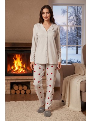 Remsa Kadın Kalp Desen Suprem Pijama Takımı 0529 VIZON05