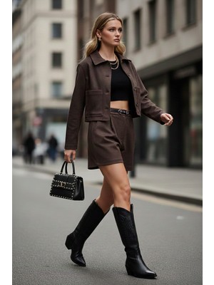 Lela Regular Fit Yüksek Bel Süet Dokulu Pile Detaylı Şort Bayan Şort 6522022