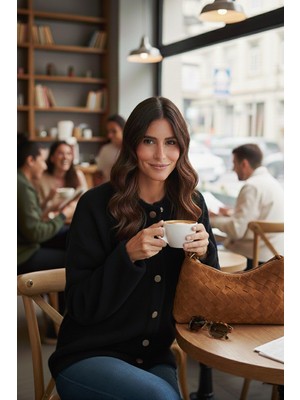 Lela Yün Karışımlı Relaxed Fit Çıtçıt Düğmeli Hırka Bayan Hırka 4617021