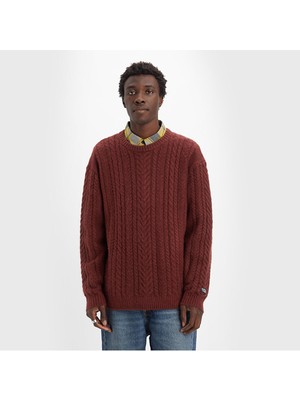 Levi's Battery Crewneck Erkek Bordo Yuvarlak Yaka Relaxed Fit Kazak