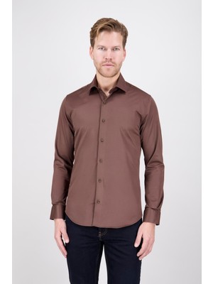 Paco Romano Erkek Kahverengi Slim Fit Gömlek