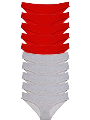 Leopardess 10 adet Süper Eko Set Likralı Kadın Slip Külot Kırmızı Gri