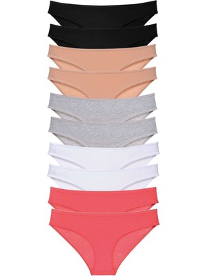 Leopardess 10 adet Süper Eko Set Likralı Kadın Slip Külot Siyah Ten Gri Beyaz Fuşya