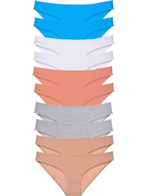 Leopardess 10 adet Süper Eko Set Likralı Kadın Slip Ten Gri Beyaz Pudra Mavi