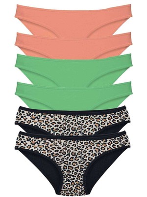 Leopardess 6 Adet Likralı Kadın Slip Külot Leopar Pudra Yeşil