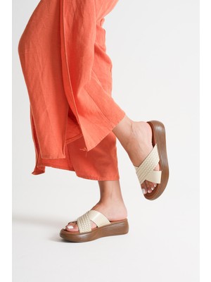 Alice Dress Fayn Bej Hakiki Deri Terlik