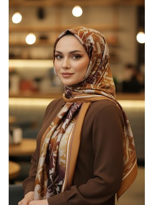 Afvente Siluet Çiçek Desen Bal Pamuk Şal