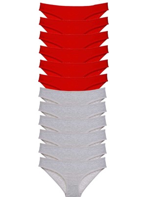 Leopardess 12 adet Eko Set Likralı Kadın Slip Külot Kırmızı Gri