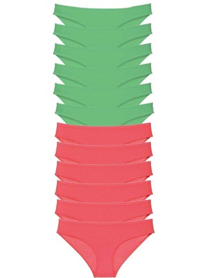 Leopardess 12 adet Eko Set Likralı Kadın Slip Külot Yeşil Fuşya