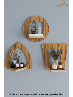 Montesev Ahşap Dekoratif Duvar Rafı 3 Lü Set ( MTS-196 )