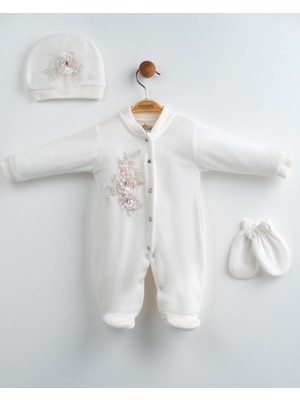 Eda Baby Ithal Dantelli Lüks Kadife Yenidoğan Tulum Seti %100 Pamuk