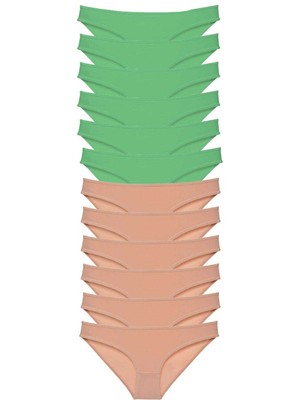 Leopardess 12 adet Süper Eko Set Likralı Kadın Slip Külot Yeşil Ten