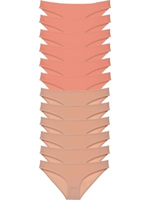 Leopardess 12 adet Süper Eko Set Likralı Kadın Slip Külot Pudra Ten