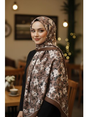 Afvente Yaprak Desen Çikolata Kahve Pamuk Şal