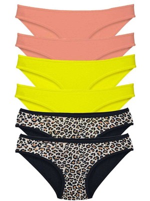 Leopardess 6 Adet Likralı Kadın Slip Külot Leopar Pudra Sarı