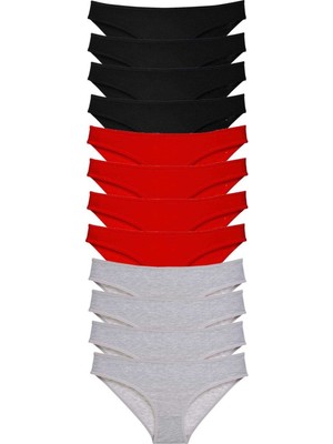 Leopardess 12 adet Süper Eko Set Likralı Kadın Slip Külot Siyah Kırmızı Gri