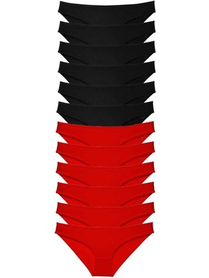 Leopardess 12 adet Süper Eko Set Likralı Kadın Slip Külot Siyah Kırmızı