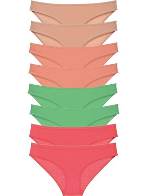 Leopardess 8 adet Süper Eko Set Likralı Kadın Slip Külot Ten Pudra Yeşil Fuşya