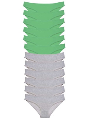 Leopardess 12 adet Süper Eko Set Likralı Kadın Slip Külot Yeşil Gri