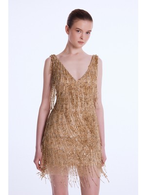 Adl V Yaka Mini Elbise Gold 12443318000
