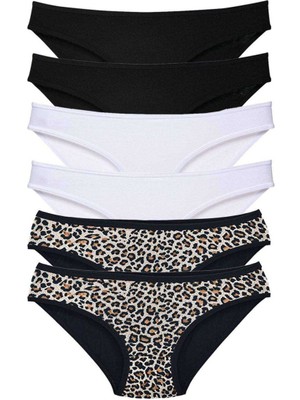 Leopardess 6 Adet Likralı Kadın Slip Külot Leopar Siyah Beyaz