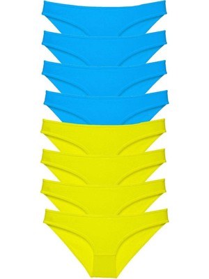 Leopardess 8 adet Süper Eko Set Likralı Kadın Slip Külot Sarı Mavi