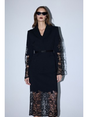 Adl Mert Aslan  Kolları Dantelli Ceket Siyah 11945963000
