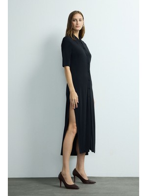 Love My Body Moda Tutkusu Örme Gömlek Elbise Siyah 124M2218000