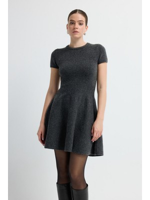 Adl Volanlı Kısa Triko Elbise Antrasit 12445318000