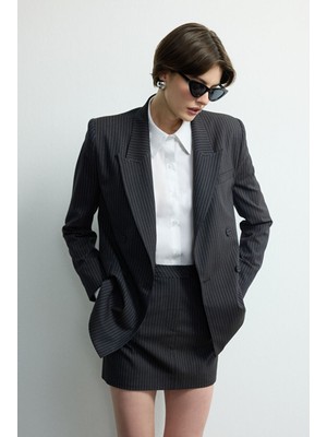 Love My Body Moda Tutkusu Çizgili Kruvaze Ceket Siyah 119M2255000