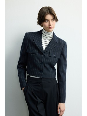Love My Body Moda Tutkusu Çizgili Kısa Ceket Lacivert 119M2243000