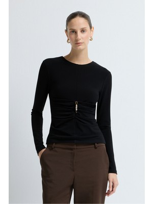 Adl Örme Büzgü Detaylı Bluz Siyah 11545907000