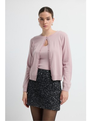 Adl Düğmeli Yün Triko Hırka Pudra 13445375000