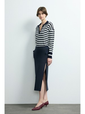 Love My Body Moda Tutkusu Gabardin Midi Etek Lacivert 127M2236000