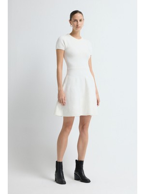 Adl Volanlı Kısa Triko Elbise Ekru 12445318000