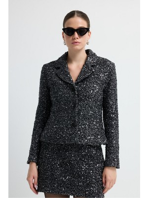 Adl Payetli Triko Ceket Siyah 11945314000