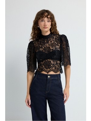 Adl 3/4 Kollu Dantel Bluz Siyah 11546000000