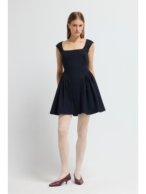 Adl Büzgü Detaylı Mini Elbise Lacivert 12445940000