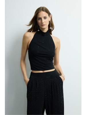 Love My Body Moda Tutkusu Taşlı Örme Bluz Siyah 115M2252000